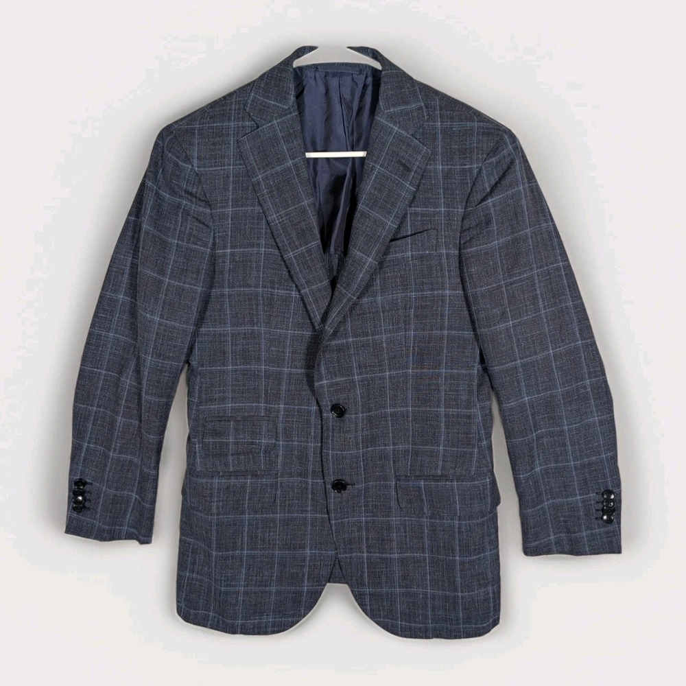 Sid Mashburn Blazer Men's 36S Navy Check Wool Silk Linen Suit Jacket Half Lined